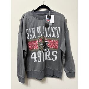 Women's 49ers Gameday Couture Gray Vintage Wash Oversized Crewneck Sz Small